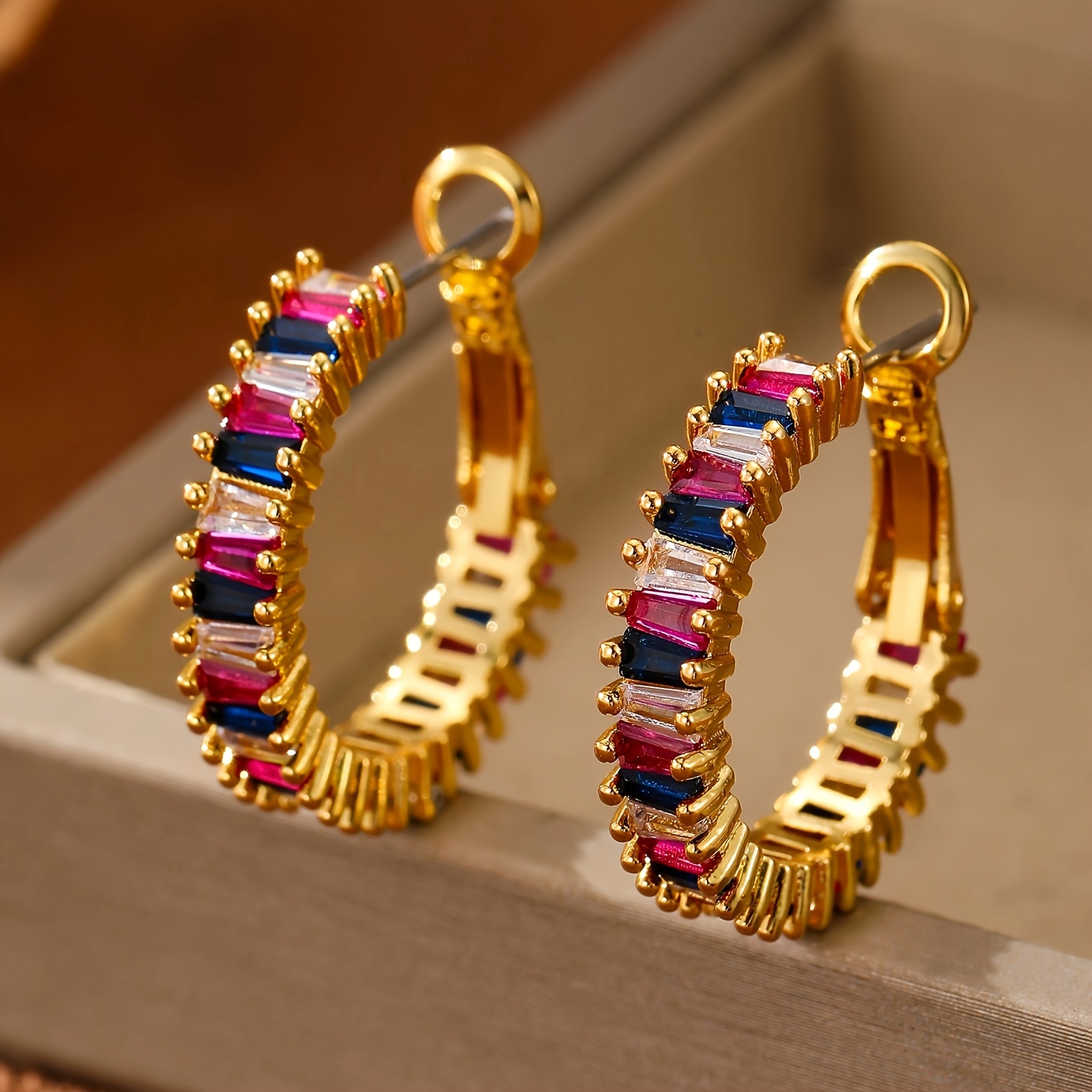 Boho Colorful Zirconia O-Shaped Hoop Earrings